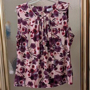 Calvin Klein Floral Sleeveless Blouse - Purple and Pink
